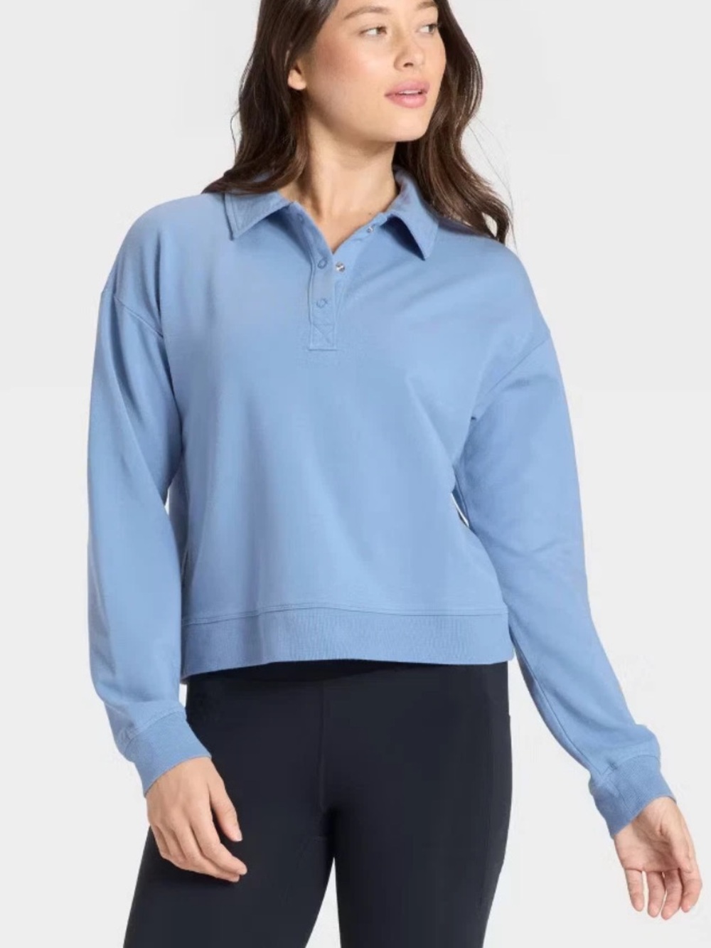 All In Motion Women's‎ Modal French Terry Polo Sweatshirt Slate S